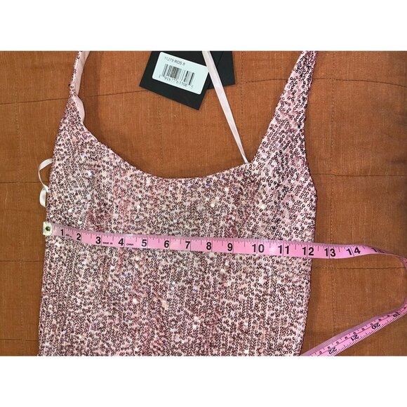 NWT Leena for Mac Duggal Pink Sequined Halter Strap Low Side Knot Gown Size 8 - Picture 15 of 16